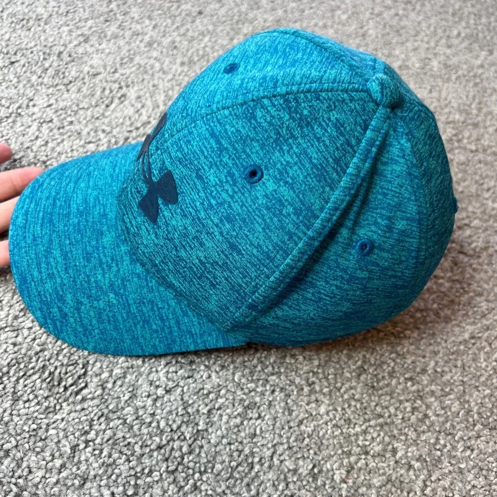 Under Armour Kids Baseball Cap Blue Heathered Youth Flex Fit Hat athletic casual